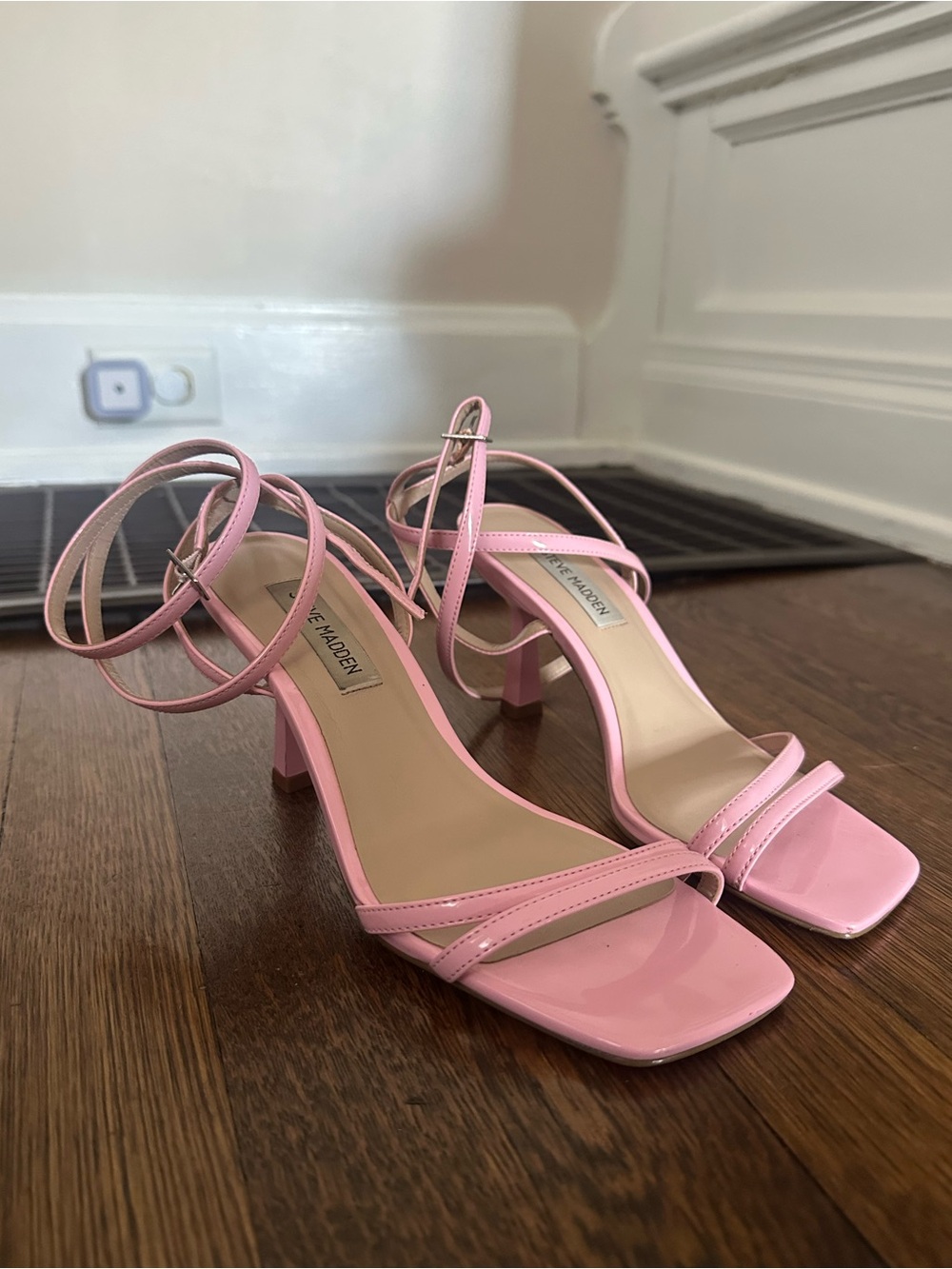 Steve Madden Pink Patent Strappy Block Heel Sandals